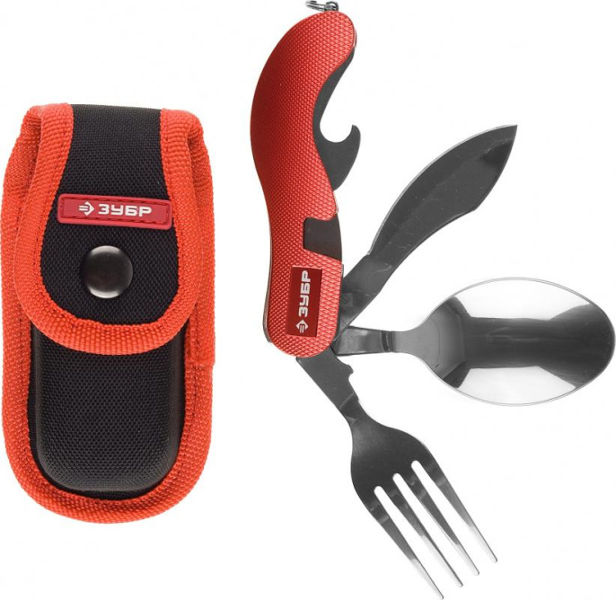 Набор походный Зубр Турист 47782 компл.:1предм. вилка/ложка серый/красный
