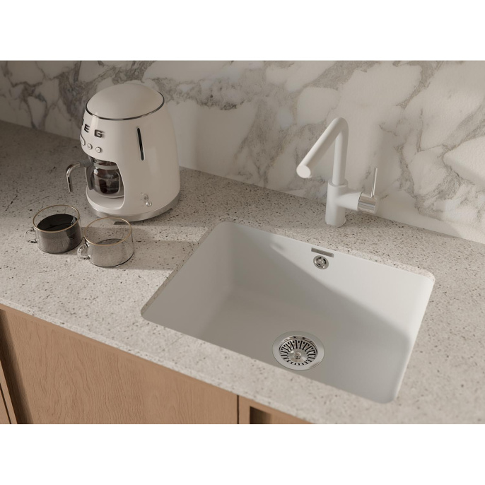 Кухонная мойка RIVELATO RIVELATO Мойка BERKANA 50 1-чаш 560*430, монтаж: универсальный, материал: кварц, цвет: иней BK-50 brina