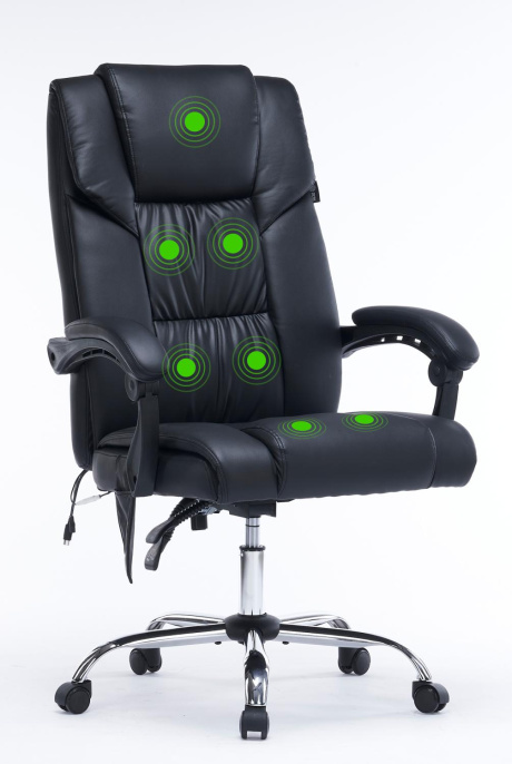 Кресло Cactus CS-CHR-OC02M-BK с вибромассажем, экокожа, до 120кг, мультиблок, шарнирные подлокотники,  черный