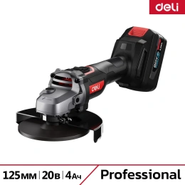 Угловая шлифмашина аккумуляторная DELI 125мм DE-JM20-2D4 (2 акб, 20В х 4Ач, ЗУ, 20В, 3 скорости, сумка) 164318