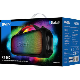 Портативная колонка SVEN PS-360, черный 24 Вт, Waterproof IPx5 , TWS, Bluetooth, FM, USB, 3000мА*ч SV-021740