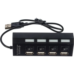 Концентратор Gembird USB 2.0 с подсветкой и выключателем, 4 USB порта, черный блистер UHB-243-AD