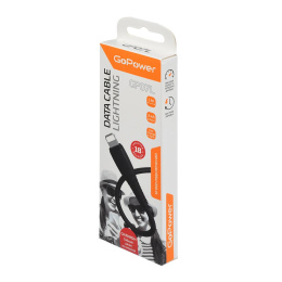 Кабель GoPower GP07L USB m -Lightning m 1.0м 2.4A силикон черный 1/200/800 (00-00022798)