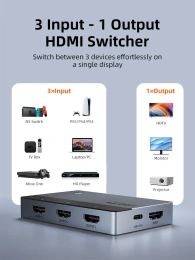 Переключатель CABLETIME CP35G (CT-HS4K3-AG) 3-в-1, HDMI 2.1, 4K@60 Гц, космический серый