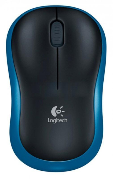 Мышь беспроводная Logitech M185, радио, оптическая, USB, 1000dpi, черный и синий [910-002632]