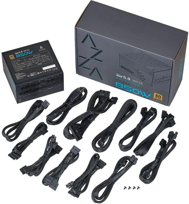 Блок питания AZZA PSAZ-850G, 850Вт, 80 PLUS GOLD, 120мм, черный, retail