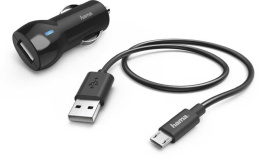 Автомобильное зарядное устройство HAMA H-183246, USB, microUSB, 2.4A, черный [00183246]