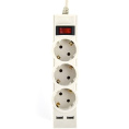 Perfeo сетевой фильтр "POWER-S", 1,8м, 3 розетки 10А, 2USB, 2500 Вт, двойная защита, серый.