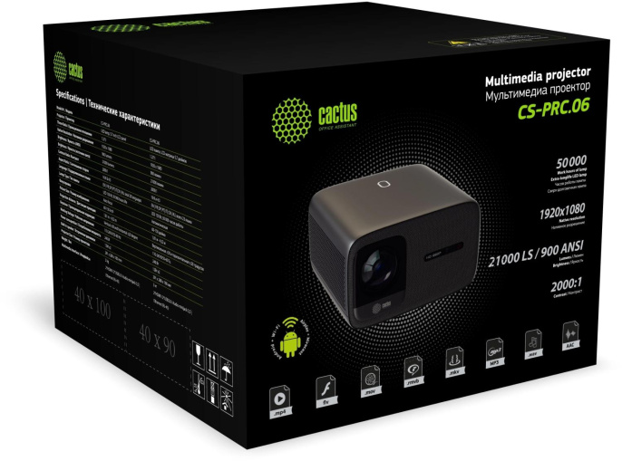 Проектор Cactus CS-PRC.06B.Full HD-A LCD 21000Lm LS 900Lm ANSI 1920x1080 2000:1 ресурс лампы:50000часов 2xUSB typeA 2xHDMI 3кг (CS-PRC.06B.WUXGA-A)