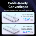 Power Bank Vention 10000mAh Micro-USB/C/A/A со встроенными кабелями 22.5W Белый с LED Дисплеем, шт. FHOW0