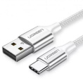 Кабель UGREEN US288-60409, USB-A 2.0 to Type C, 2,4A Fast Charge, скорость до 480 Мбит/с, в нейлоновой оплётке, 3m, White