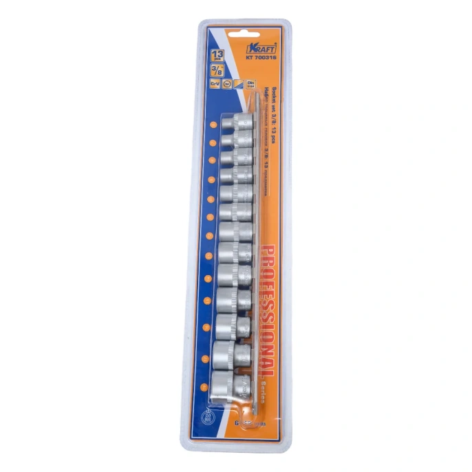 Набор головок торцевых шестигранных (13 шт; 3/8" Dr; 6-19 мм) KRAFT KT 700316