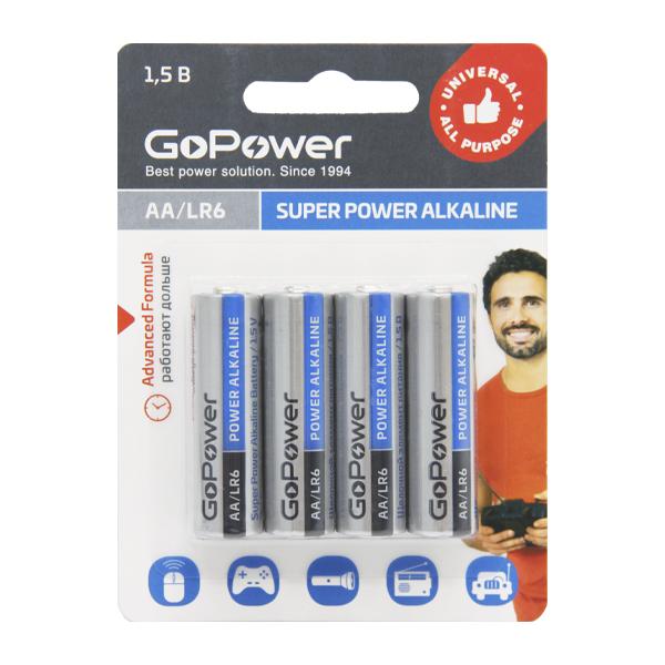 Батарейка GoPower LR6 AA BL4 Alkaline 1.5V 4/48/576 00-00015601