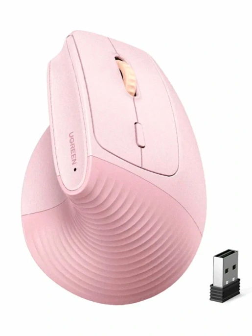 Беспроводная вертикальная мышка UGREEN M571 55917 Wireless Vertical Mouse 2.4 GHz. Цвет: розовый