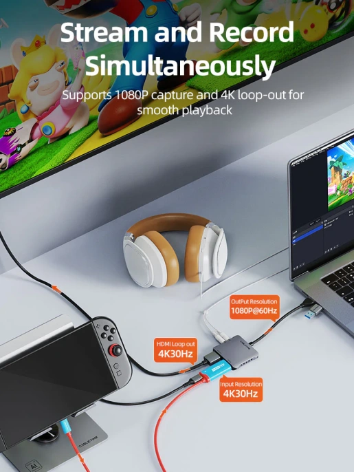 Адаптер видеозахвата CABLETIME CB67G (CT-ACHC3L-AG) USB 3.0 A+C в HDMI с петлевым выходом