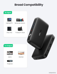 Переключатель UGREEN CM332 80125 HDMI Switcher 3 In 1 Out 4K@30HZ. Цвет: серый (80125_)