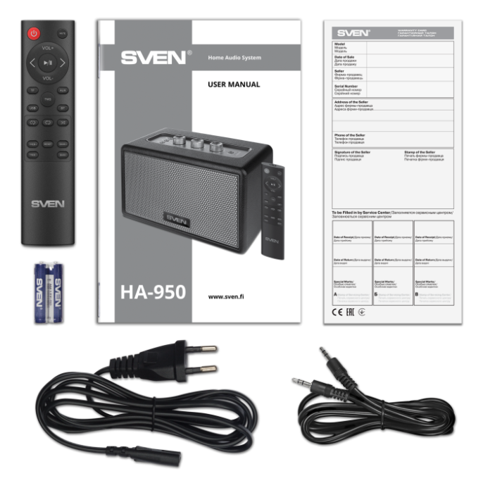 Портативная акустика SVEN HA-950 черный SV-022457 , черный, МДФ, эко-кожа 60 Вт, Bluetooth, USB, Micro SD, пульт