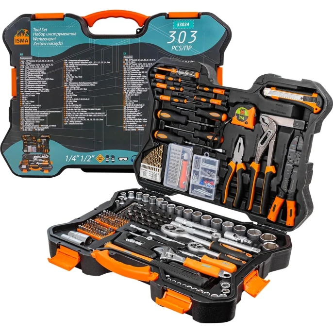 Набор инструмента ISMA 303пр. 1/4'',1/2''(6гр.)(4-32мм) ISMA-53034(48906)