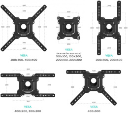 Кронштейн для телевизора Onkron M4 черный 32"-65" макс.35кг настенный поворот и наклон