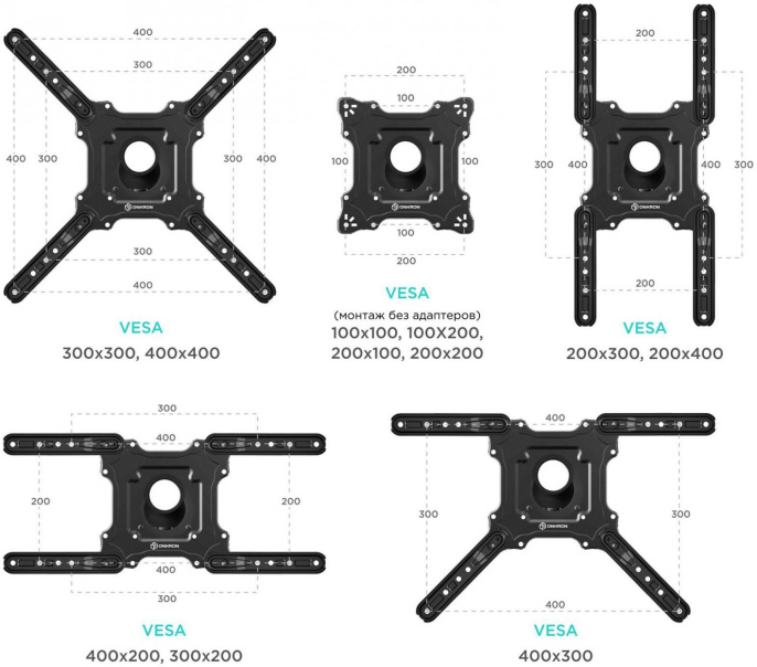 Кронштейн для телевизора Onkron M4 черный 32"-65" макс.35кг настенный поворот и наклон