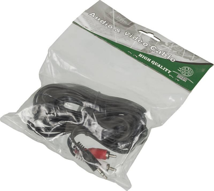 Кабель аудио NingBo JAAC010-5, 2хRCA m - Jack 3.5 m , 5м, черный
