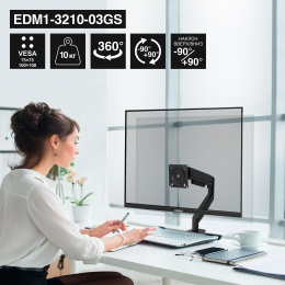 Кронштейн для монитора 13"-32" настольный ExeGate EDM1-3210-03GS (газовая пружина, VESA 75x75, 100x100, макс.нагрузка 10 кг, наклон -90°/+90°, поворот -90°/+90°, вращение 360°, 2 способа крепления: сквозное и струбцина, цвет черный) EX300165RUS
