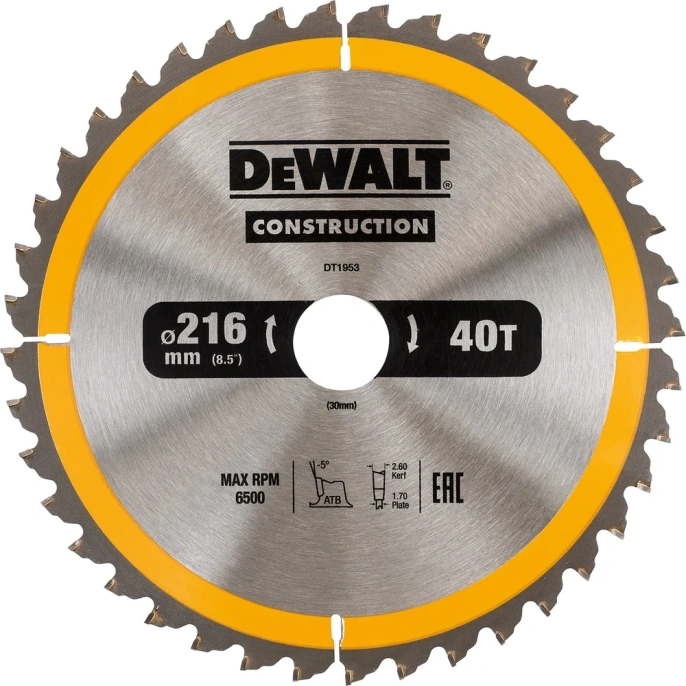 Диск пильный по дереву Dewalt CONSTRUCTION 216x30x1.7 мм DT1953-QZ