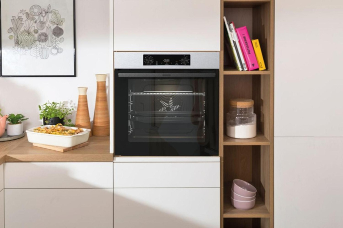Духовой шкаф электрический Gorenje BOSB6737E06X,  77л,  дверца с 2 стеклами,  нержавеющая сталь/черный
