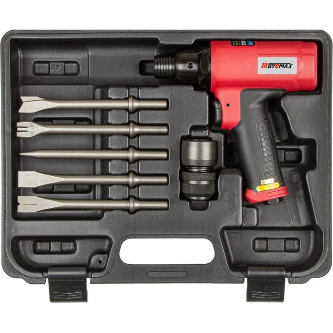 Пневмозубило с виброзащитой BYEMAX в наборе с зубилами, 3800 уд/мин, боек D22xL57, 9.3 Дж BM-128RSK