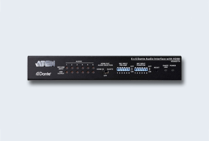 Звуковой интерфейс Aten Dante VE66DTH VE66DTH-AT-G 6 входов, 6 выходов, максимальное расстояние: 100 м, разрешение: 4096 x 2160, управление: Ethernet, звук: микрофон, сбалансированный звук, HDMI