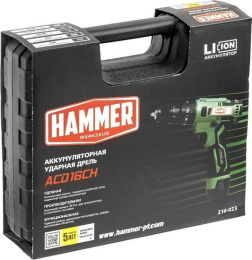 Дрель-шуруповерт аккумуляторная ударная Hammer ACD16CH