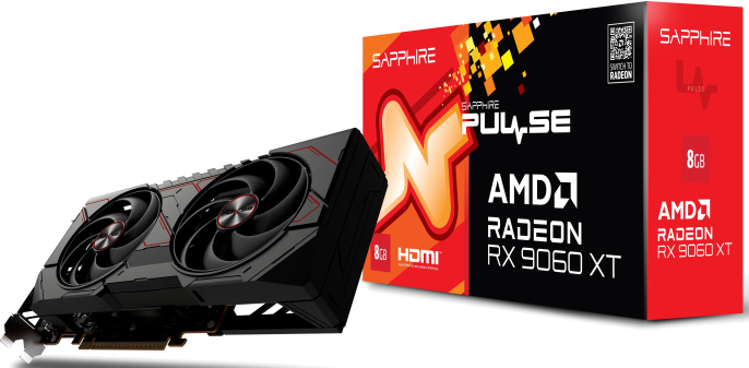 Видеокарта Sapphire AMD Radeon RX 9060XT 11350-04-20G PULSE AMD RADEON RX 9060 XT GAMING OC 8GB DUAL 8ГБ Pulse, GDDR6, OC, Ret