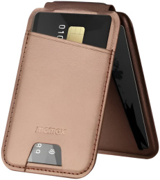 Кошелек-кардхолдер Momax 1-Wallet SR29L2 Sandstone магнитный, с подставкой, вмещает до 3 карт, прочная высококачественная кожа, устойчивая к царапинам, MagSafe