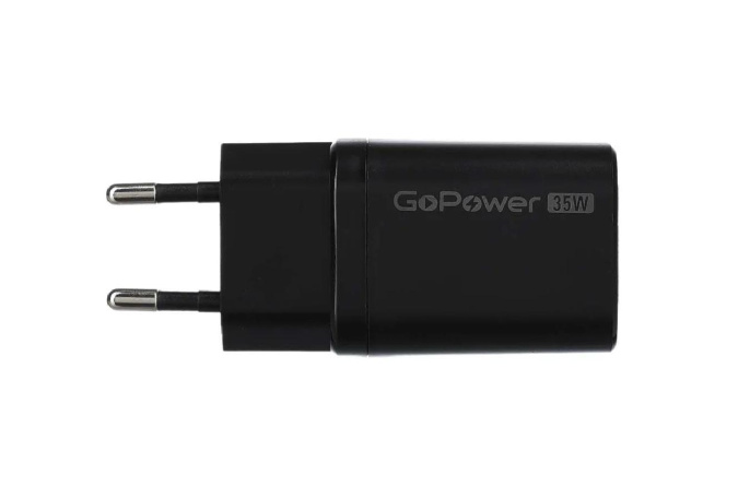 Зарядное устройство 1USB+1TYPE-C 35W QC3.0 00-00028403 BLACK GOPOWER