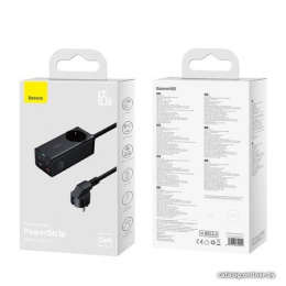 Удлинитель Baseus PSZM000901 GaN3 Pro Desktop Powerstrip AC+2U+2C 65W EU Black CCGAN65-1ACE