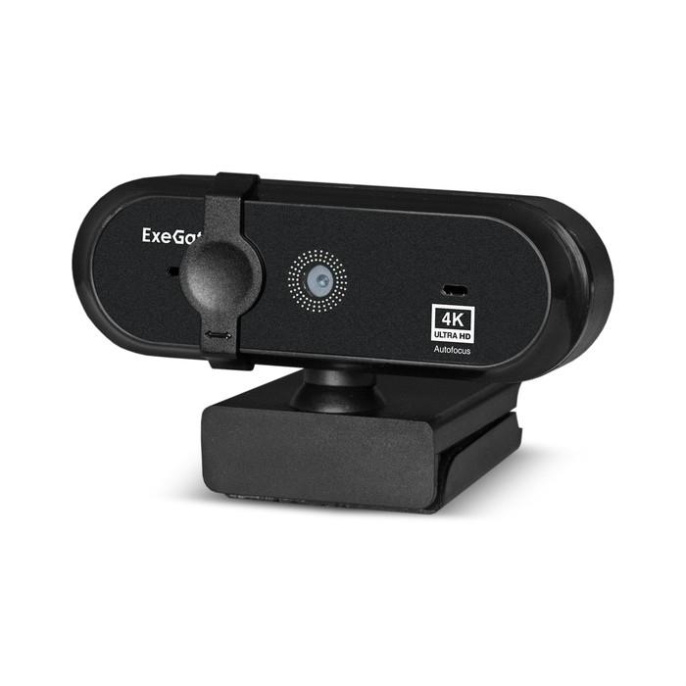 Веб-камера ExeGate Stream HD-4000 4K UHD AF T-Tripod (8Мп, 3840x2160, 30fps, H.264, автоматический фокус, защитная шторка, телескопический штатив Tripod Tele Ball, 4-линзовый объектив (стекло), стерео микрофон с шумоподавлением, универсальное крепление, U