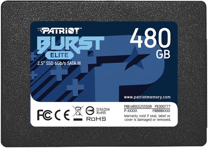 SSD накопитель Patriot Burst Elite PBE480GS25SSDR 480ГБ, 2.5", SATA III, SATA