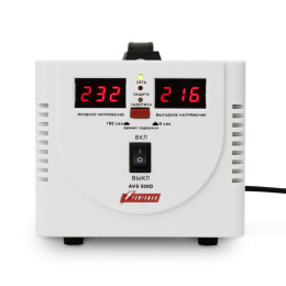 Стабилизатор POWERMAN AVS 500D, ступенчатый регулятор, цифровые индикаторы уровней напряжения, 500ВА, 140-260В, максимальный входной ток 5А, 2 евророзетки, IP-20, напольный, 200мм х 150мм х 140мм, 2,3 кг./ Stabilizer POWERMAN AVS 500D, step-type regulato