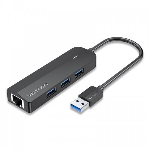 Сетевой адаптер Vention USB 3.0 M/Gigabit Ethernet RJ45 F+OTG хаб 3xUSB Черный - 0.15м. CHNBB