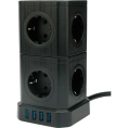 Сетевой фильтр Cablexpert tower, 9р, 16а, 4хusb, 3.1а, 2м, ур.защиты 4+, черный, коробка, TWR-9-U4-B-2