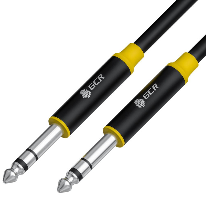 Кабель GREENCONNECT GCR-53425 3.0m аудио STEREO jack 6,35mm/jack 6,35mm черный, AL case черный, желтая окантовка, M/M