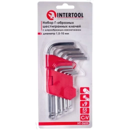 Набор Г-образных шестигранных ключей INTERTOOL 9 ед., 1.5-10 мм, Cr-V, 55 HRC Small HT-0605