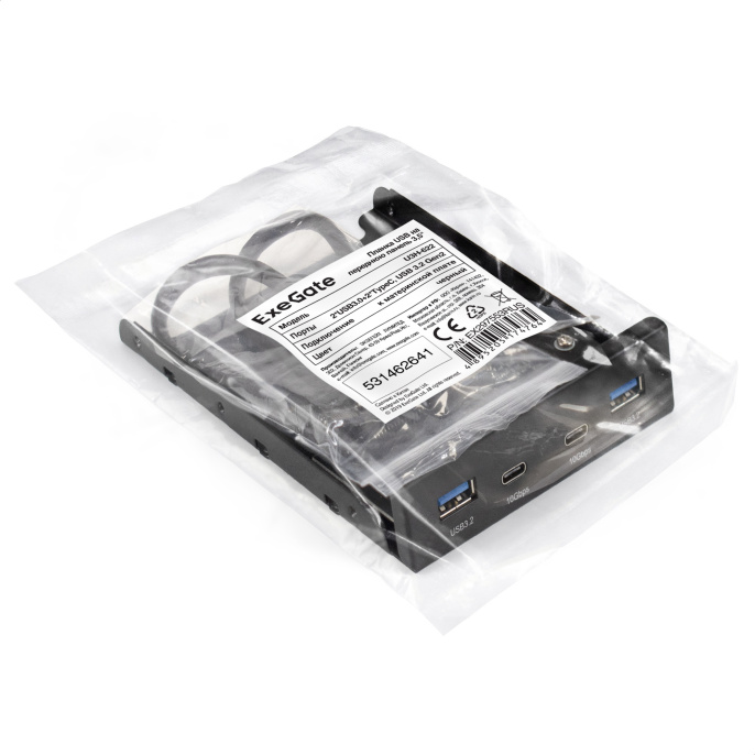Планка USB на переднюю панель ExeGate U3H-622, 3,5", 2*TypeA +2*TypeC (USB 3.2 Gen2 (SuperSpeed USB 10Gbps), черная, металл, подсоединение к мат. плате) EX297553RUS
