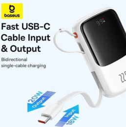 Внешний аккумулятор Baseus PPQDP10 (P10067101213-00) Qpow Pro+ Digital Display Fast Charge Power Bank 10000mAh 22.5W Type-C Edition Moon White