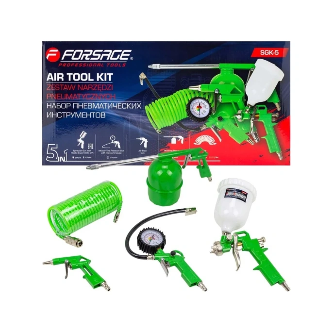 Краскораспылитель Forsage H-827-2V c верхним пластиковым бачком,  600мл в комплекте с аксессуарами набор 5 предметов F-SGK-5(58003)