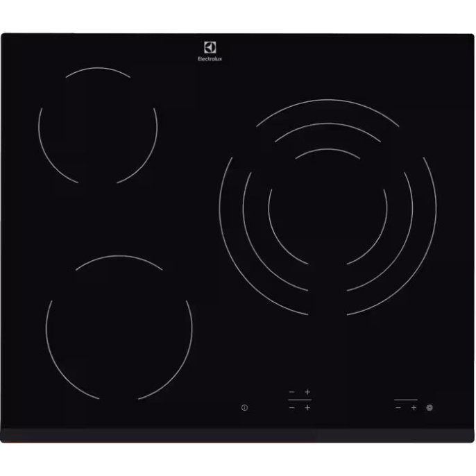 Встраиваемые электрические панели ELECTROLUX/ Электрическая, 59x52 см, стеклокерамика, 3 конфорки, сенсорное управление, независимая, черная EHF6232FOK