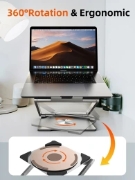 Подставка CABLETIME CS51S (CT-LSH01-AS) для ноутбука с вращением на 360° и концентратором 6-в-1