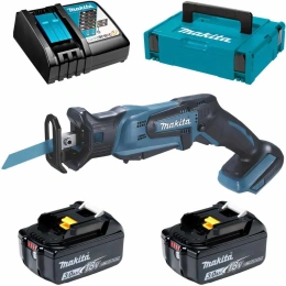 Аккумуляторная сабельная пила Makita LXT 18 В, ход 13 мм, рез 50 мм, 2x3.0 Ач, ЗУ DJR185RFE