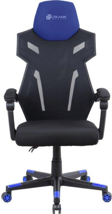 Кресло игровое Oklick 111G, сетка/ткань, до 150кг, черный/синий