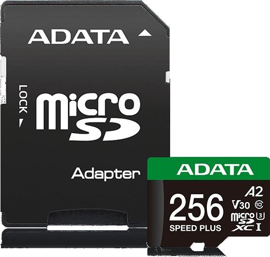 Карта памяти ADATA microSDXC UHS-I U3 A-Data Speed Plus 256 ГБ, 180 МБ/с, Class 10, UD256GUI3V30A2SP-RA1, 1 шт., переходник SD